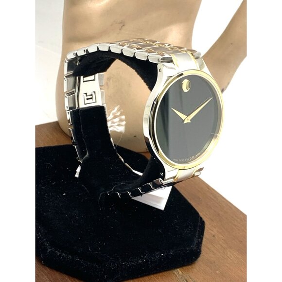 Movado Men's Watch 0607284 Serio Black Dial Swiss Quartz Two Tone Steel 38mm - Picture 2 of 14